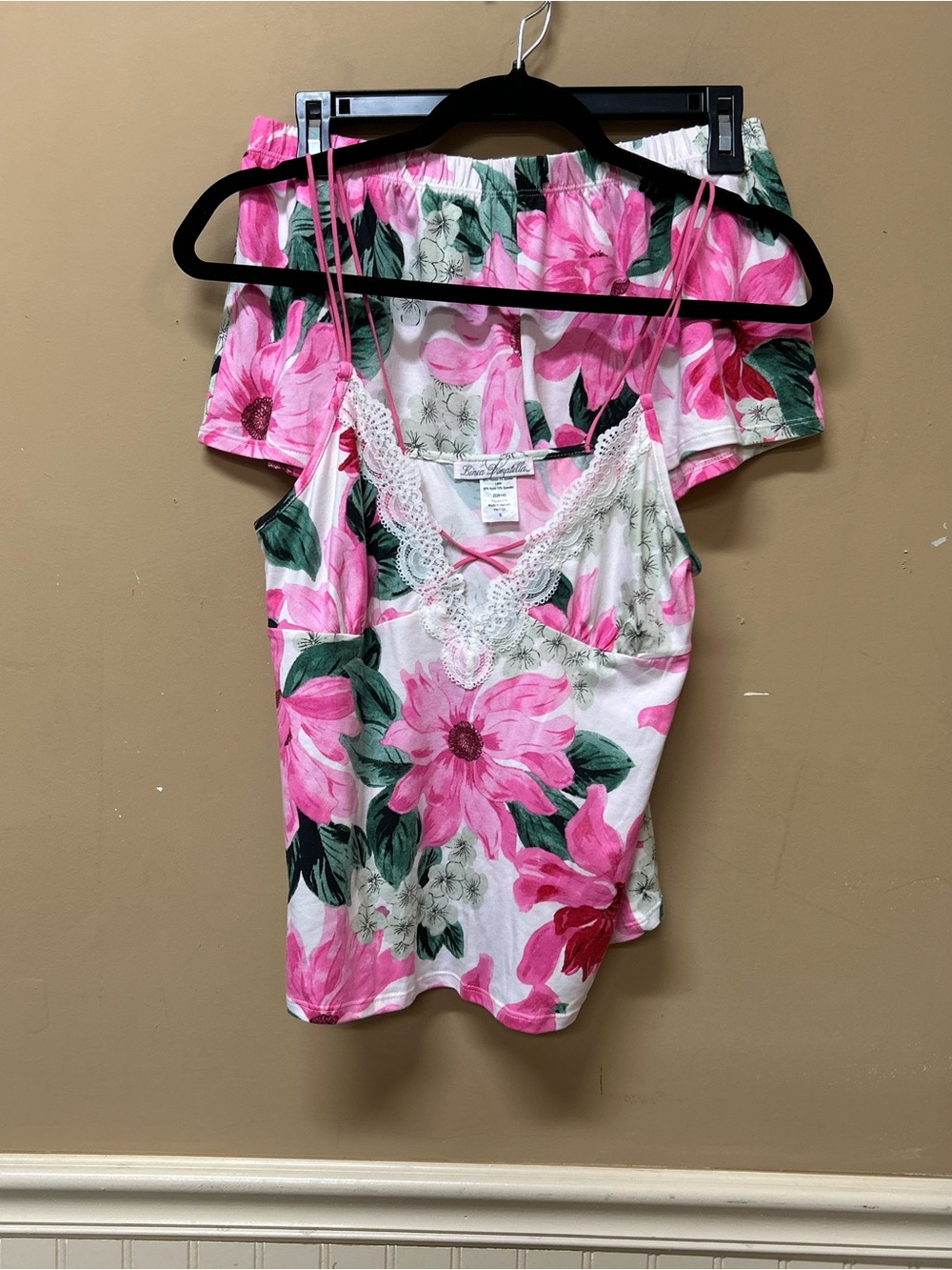 Linea Donatella Pajama Set  Pink Floral Cami Shorts Size S Sleepwear